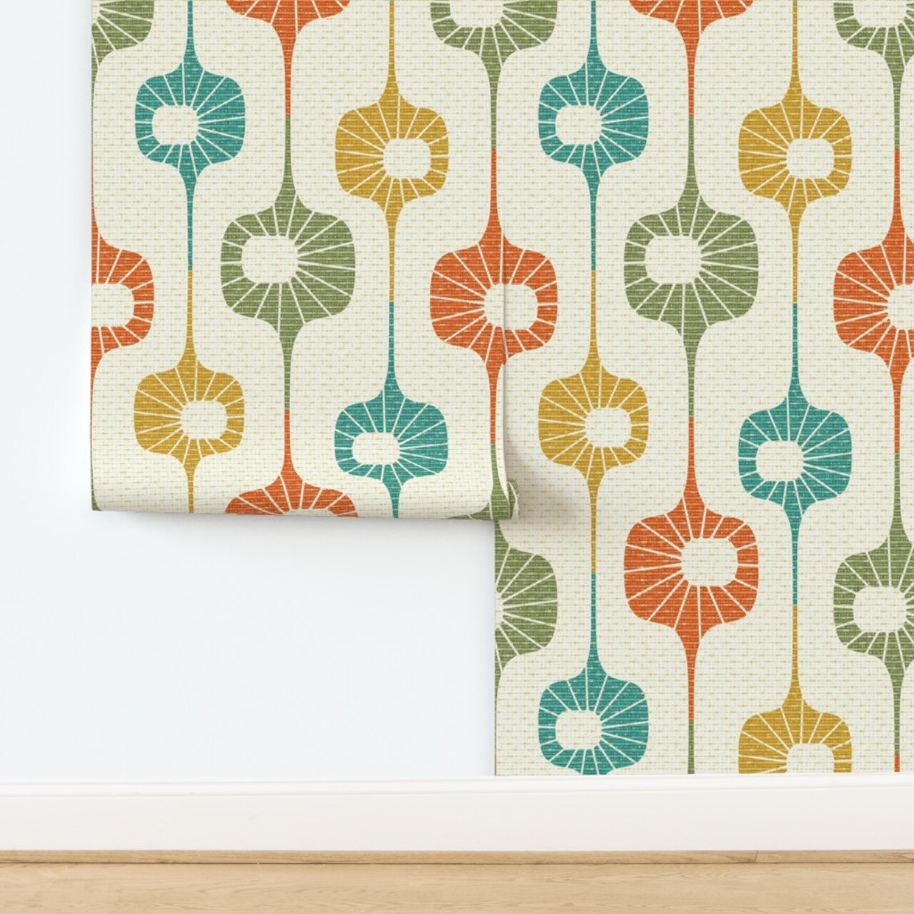 Multi-Color Vintage Retro Stripes Faux Texture Mod Mid Century Modern Custom Removable Wallpaper by Spoonflower Peel & Stick Wallpaper 2FT Wide